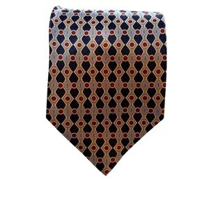 Cauvery Silk Necktie Mens One Size Navy Blue Red Geometric Diamond Medallion Tie